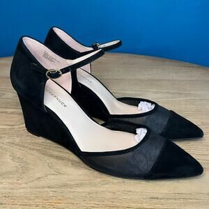 New! Tuckernuck Black Mesh Darcy Wedges Suede Leather Heels Women’s Size 9